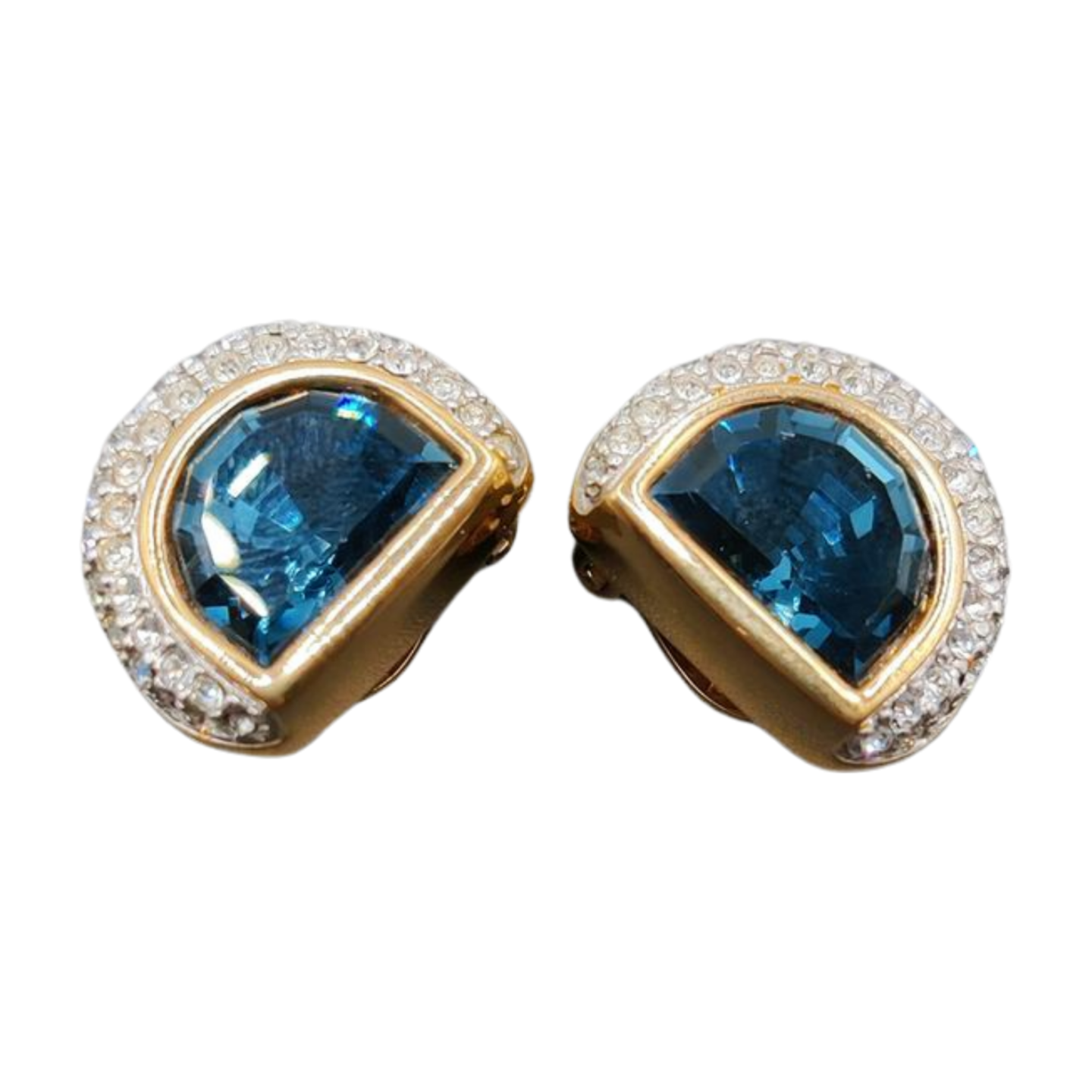 S.A.L Vintage Swarovski 1980's Gold Plated Blue Crystal Clip-Ons