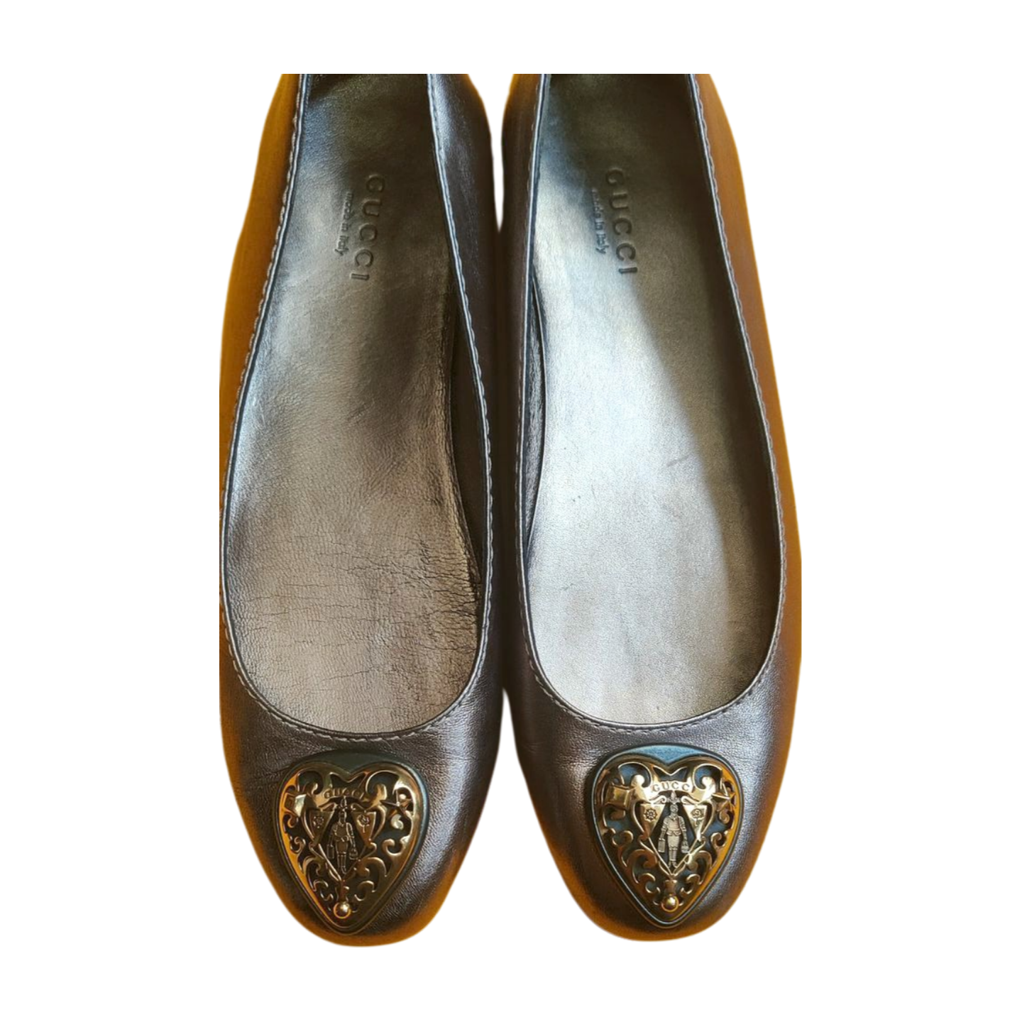 Gucci Heart Crest Metallic Ballet Flats