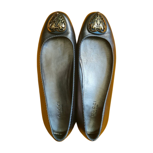 Gucci Heart Crest Metallic Ballet Flats