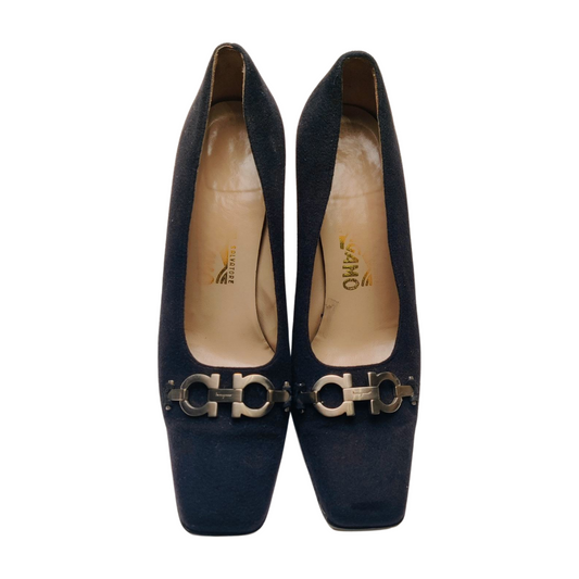 Salvatore Ferragamo Horsebit Accent Suede Heels