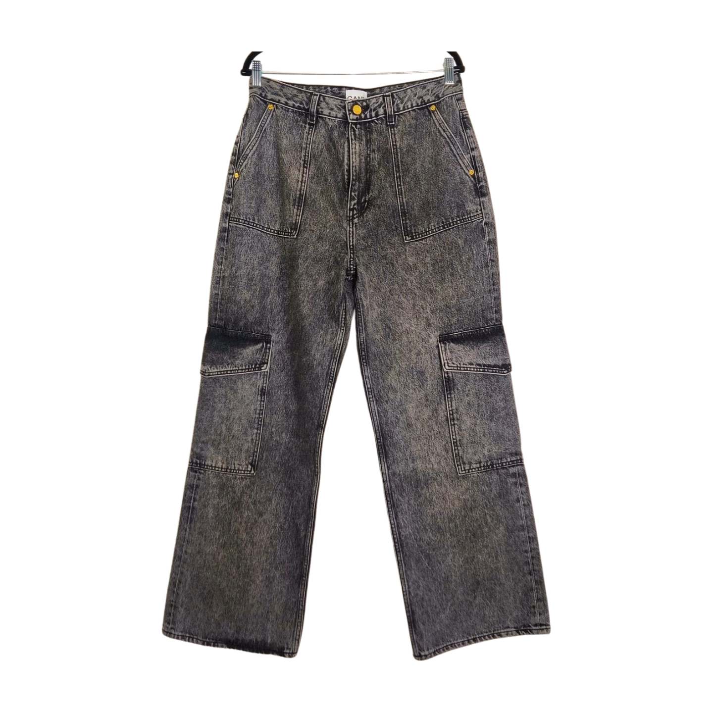 GANNI Grey Angi Black Cargo Jeans