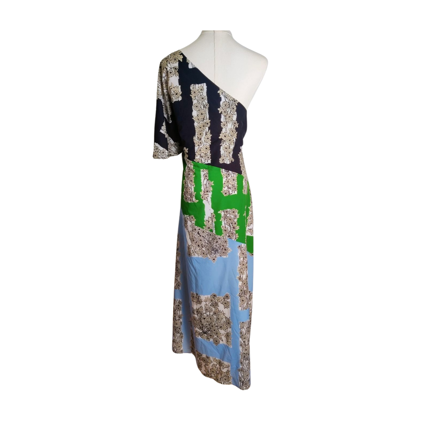 Lela Rose Colourblock Floral-print One-shoulder Dress