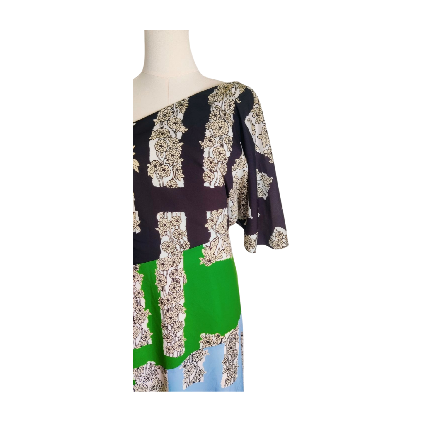 Lela Rose Colourblock Floral-print One-shoulder Dress
