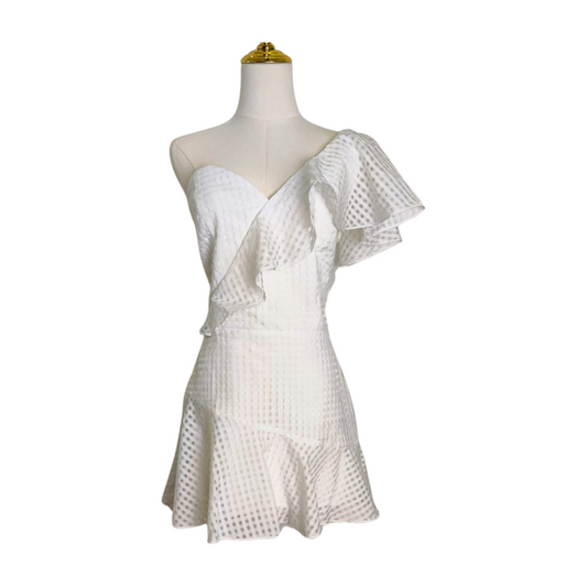 Amanda Uprichard One Shoulder Ruffle Trim Sheath Dress