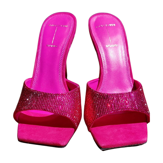 Black Suede Studio Rhinestone Heels