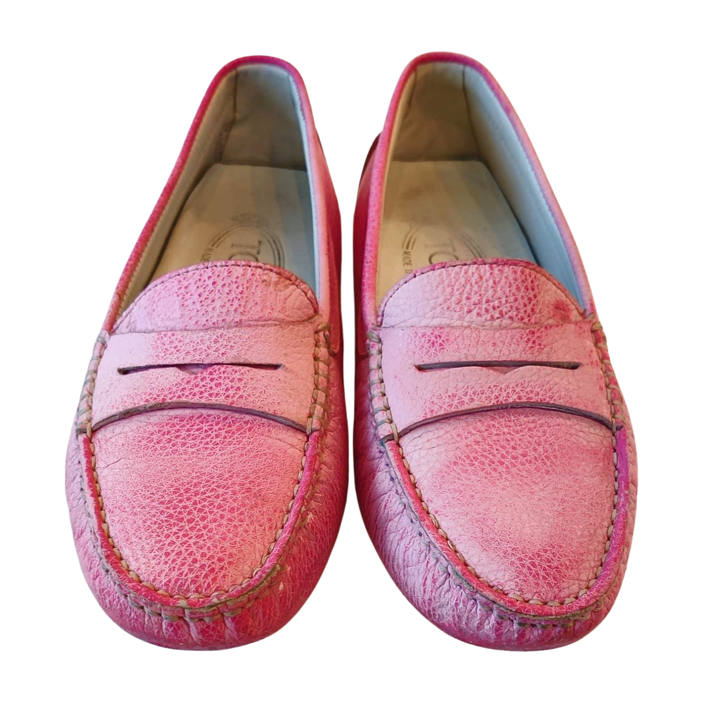 Tod's Pink Leather Penny Loafers