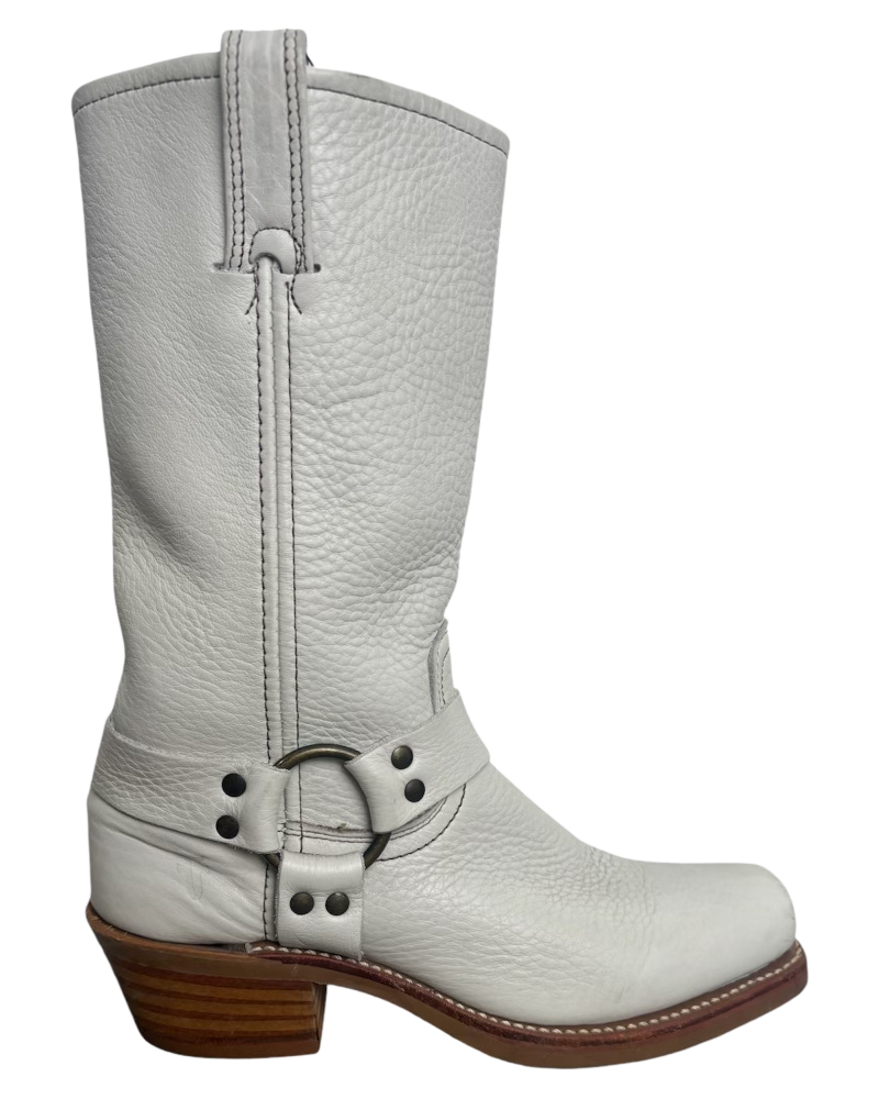 White Frye Harness Boots