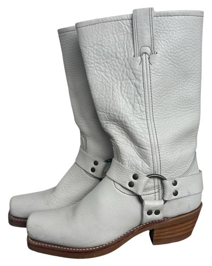 White Frye Harness Boots