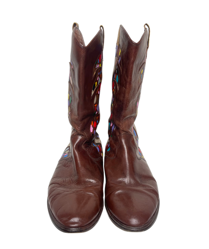 Hand-Painted Brown Cowboy Boots