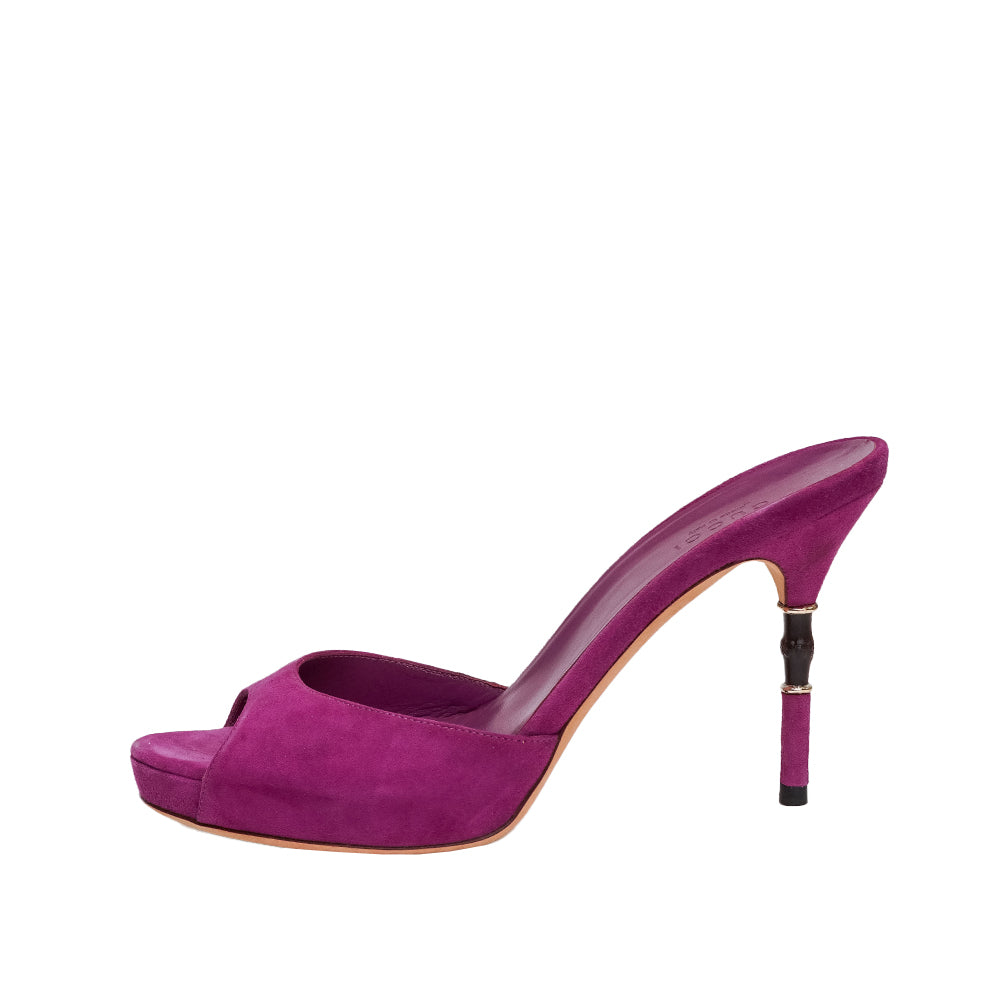 Gucci Purple Suede Bamboo Heels