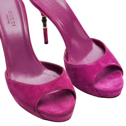 Gucci Purple Suede Bamboo Heels