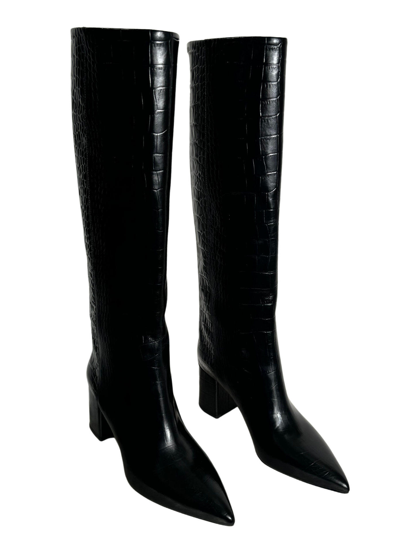 Paris Texas Black Leather Croco Boot