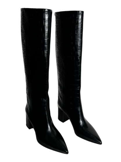 Paris Texas Black Leather Croco Boot