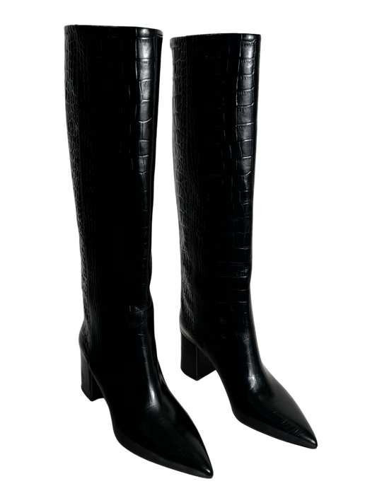 Paris Texas Black Leather Croco Boot