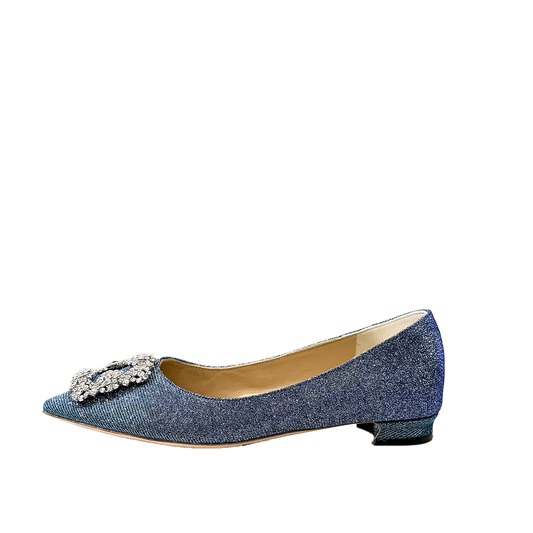 Manolo Blahnik Blue Sparkle Flats