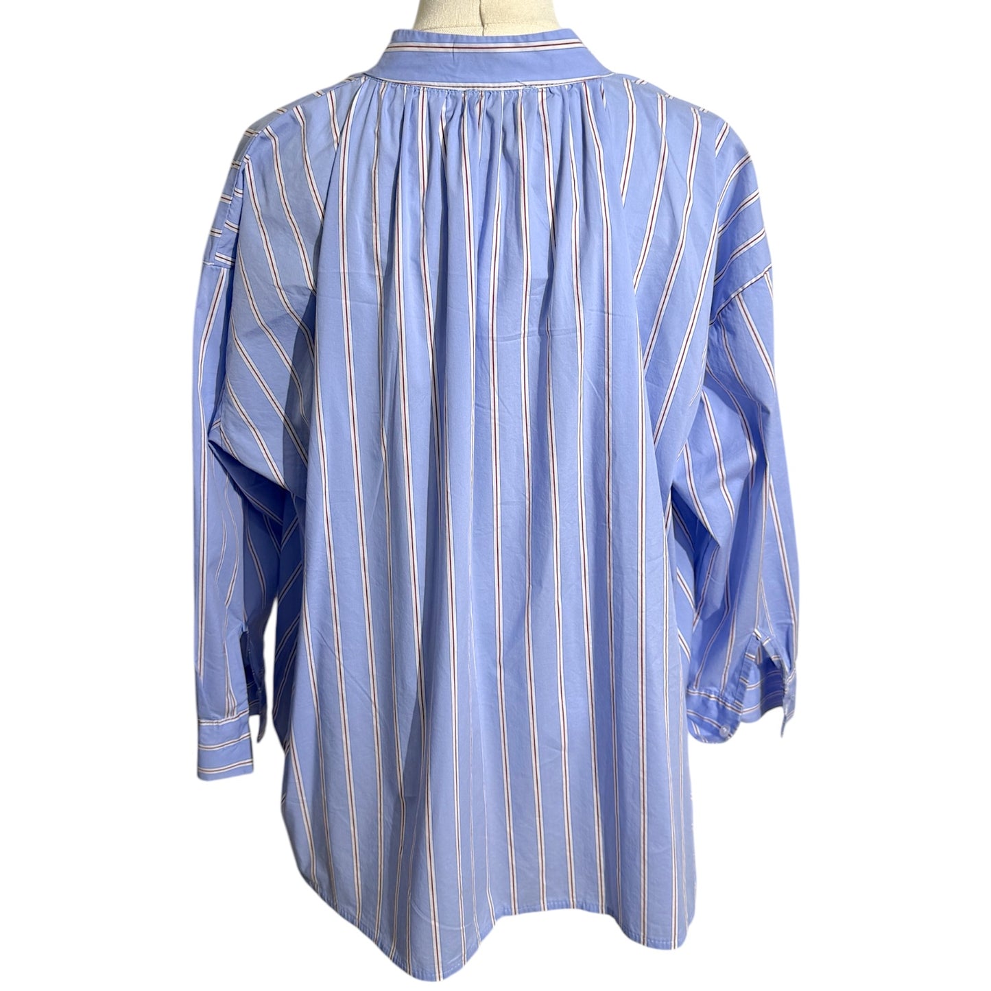 Johanna Paris Embroidered Striped Buttoned Blouse