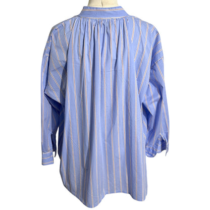 Johanna Paris Embroidered Striped Buttoned Blouse