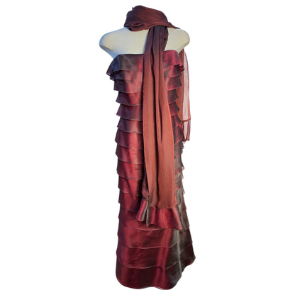 Roland Nivelais Ruffle Tiered Dress w/ Scarf