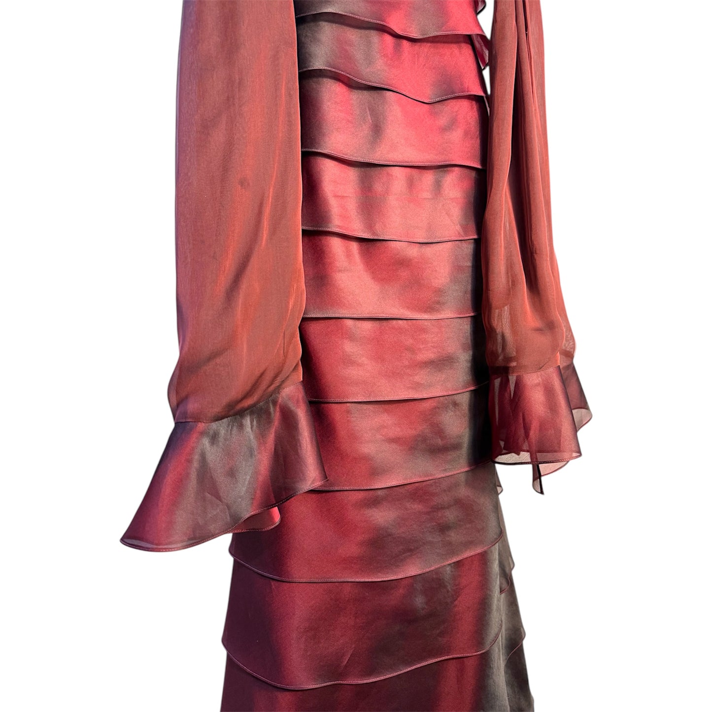 Roland Nivelais Ruffle Tiered Dress w/ Scarf