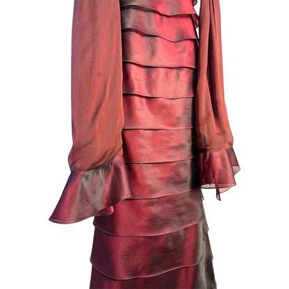Roland Nivelais Ruffle Tiered Dress w/ Scarf