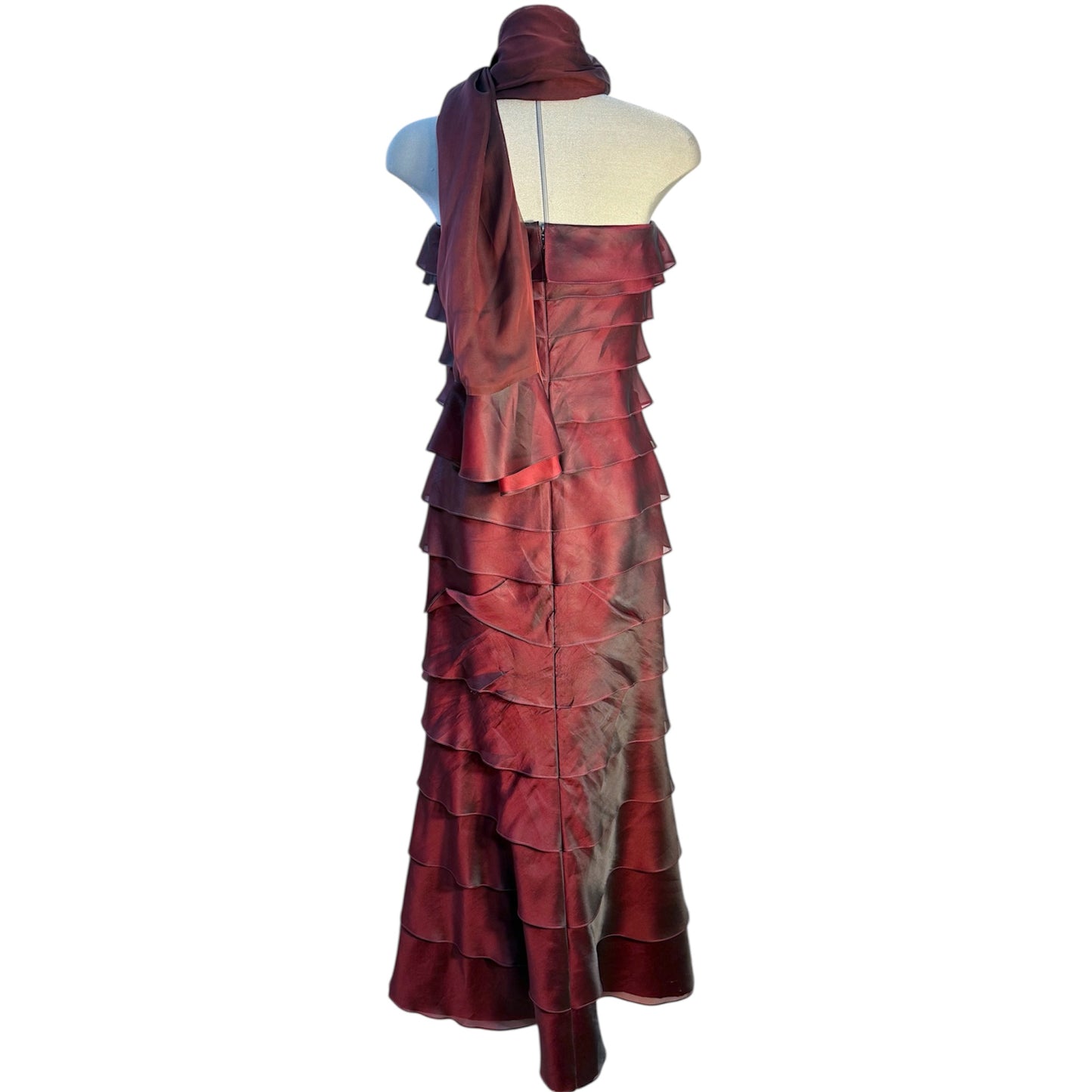 Roland Nivelais Ruffle Tiered Dress w/ Scarf