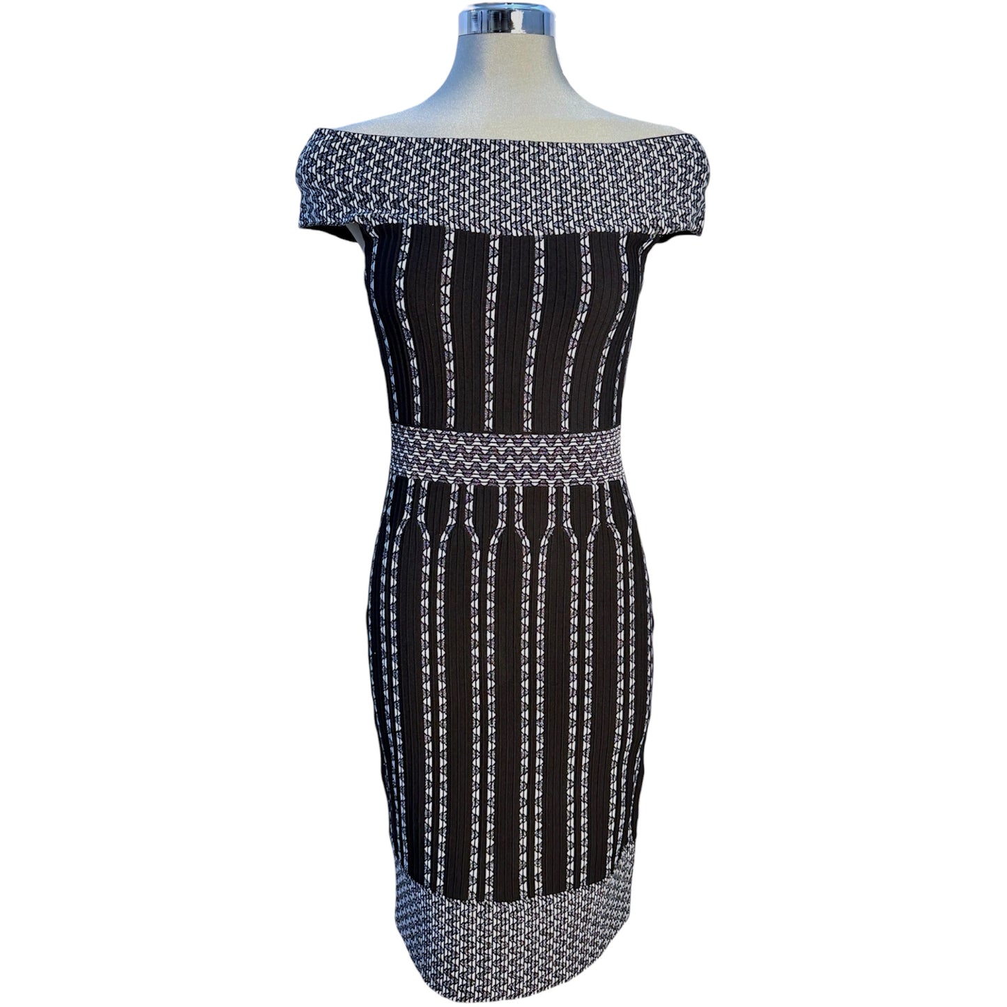 TED BAKER Off-the-Shoulder Stripe Jacquard Bodycon Dress