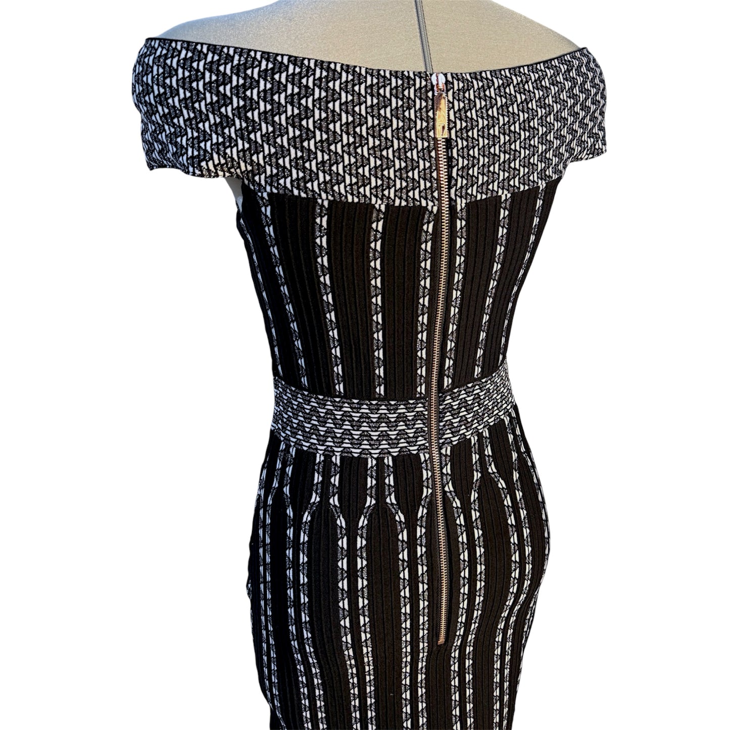 TED BAKER Off-the-Shoulder Stripe Jacquard Bodycon Dress