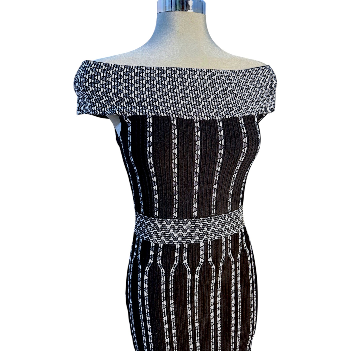 TED BAKER Off-the-Shoulder Stripe Jacquard Bodycon Dress