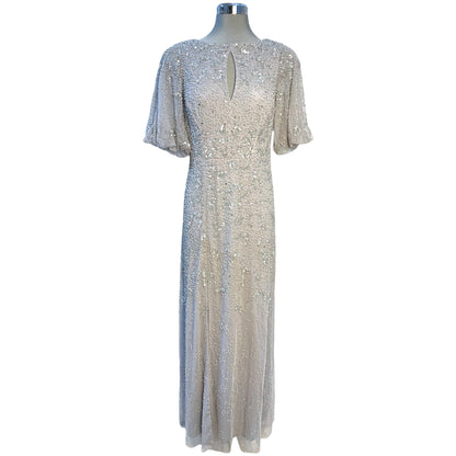 AIDEN MATTOX Keyhole Beaded Silver Gown