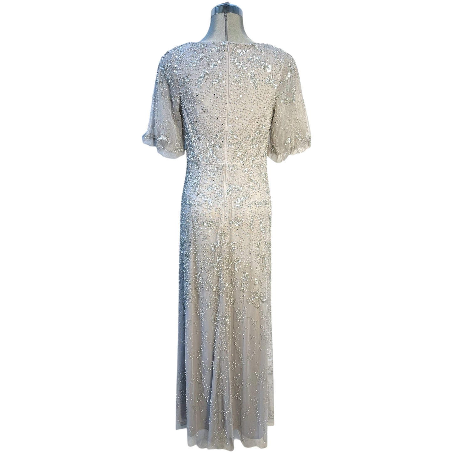 AIDEN MATTOX Keyhole Beaded Silver Gown