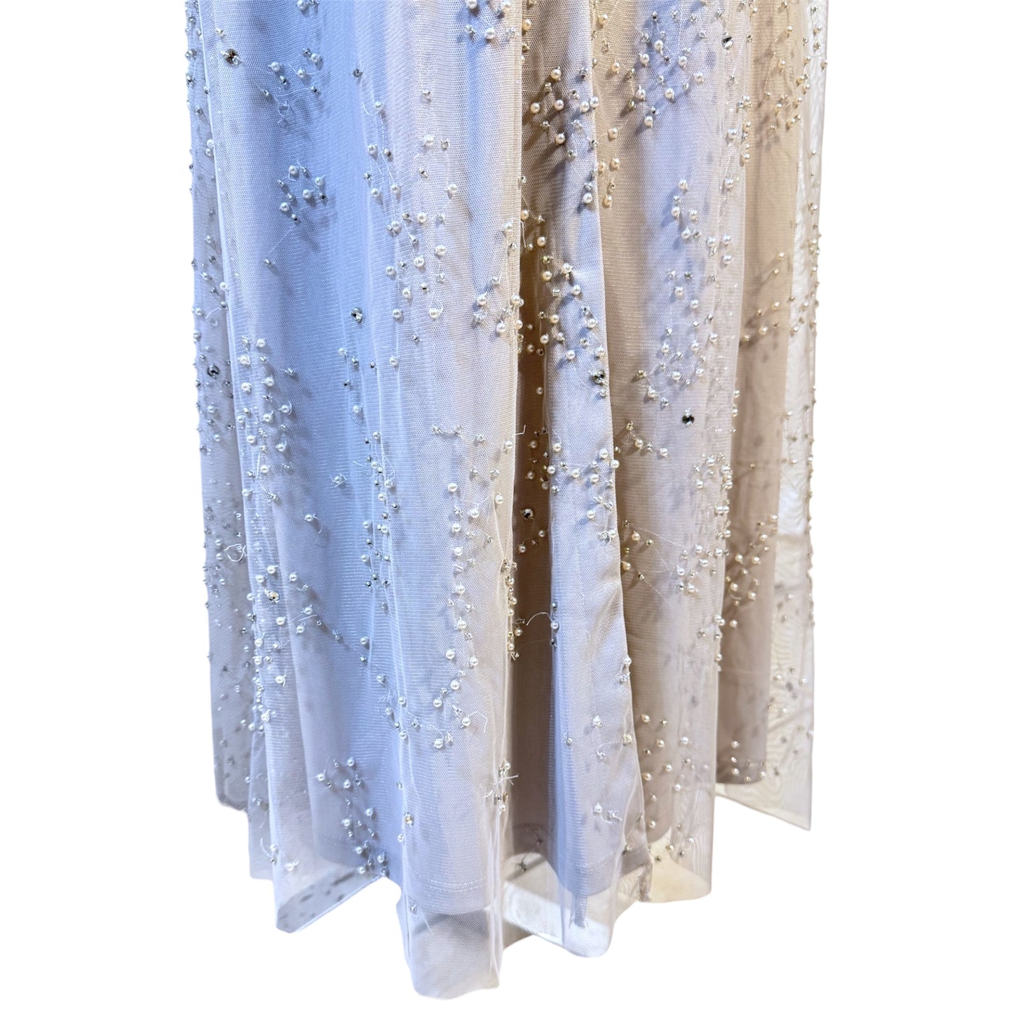 AIDEN MATTOX Keyhole Beaded Silver Gown