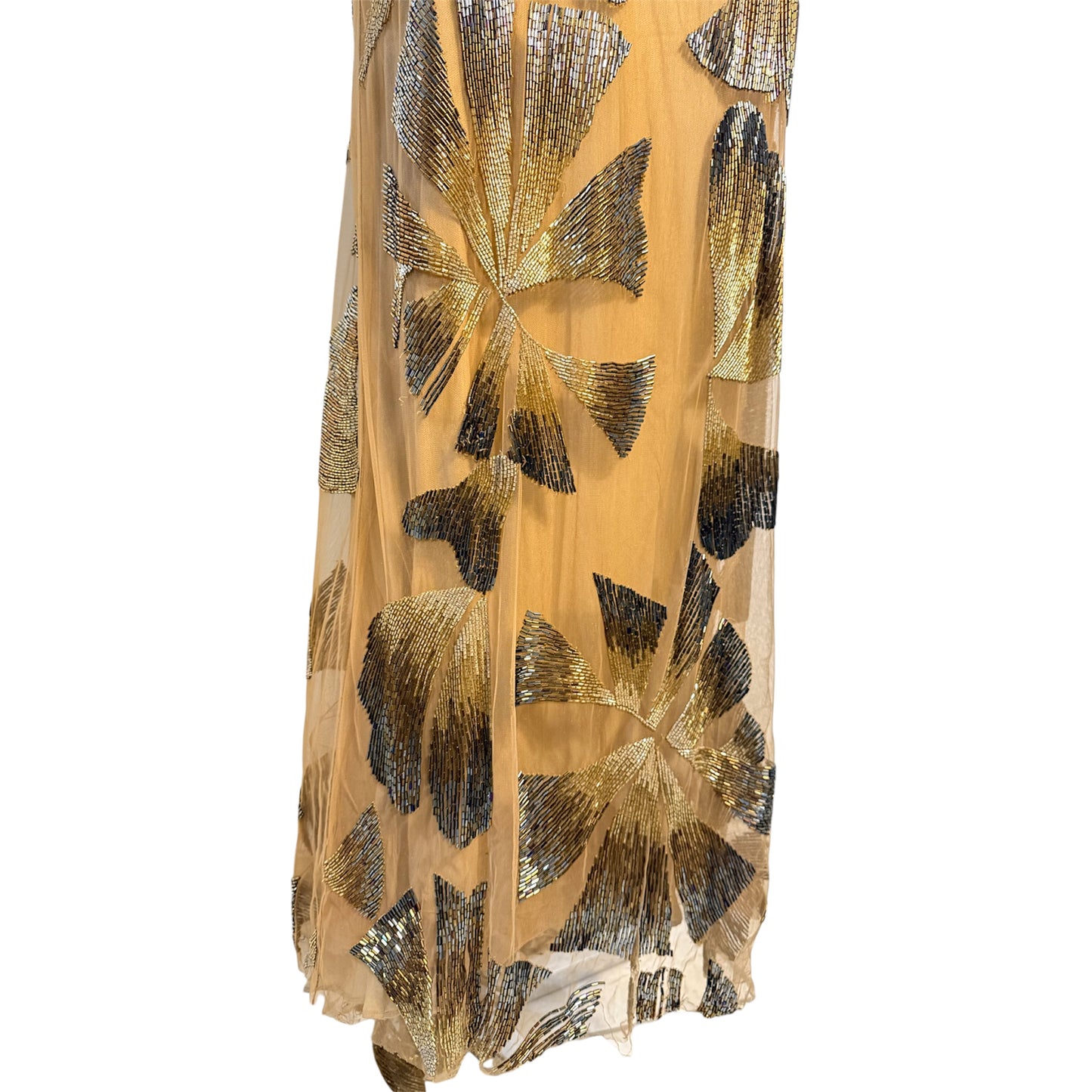 Monique LHuillier Sheer Gold Beaded Gown