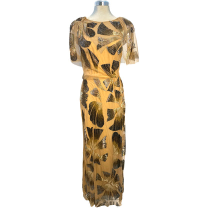 Monique LHuillier Sheer Gold Beaded Gown