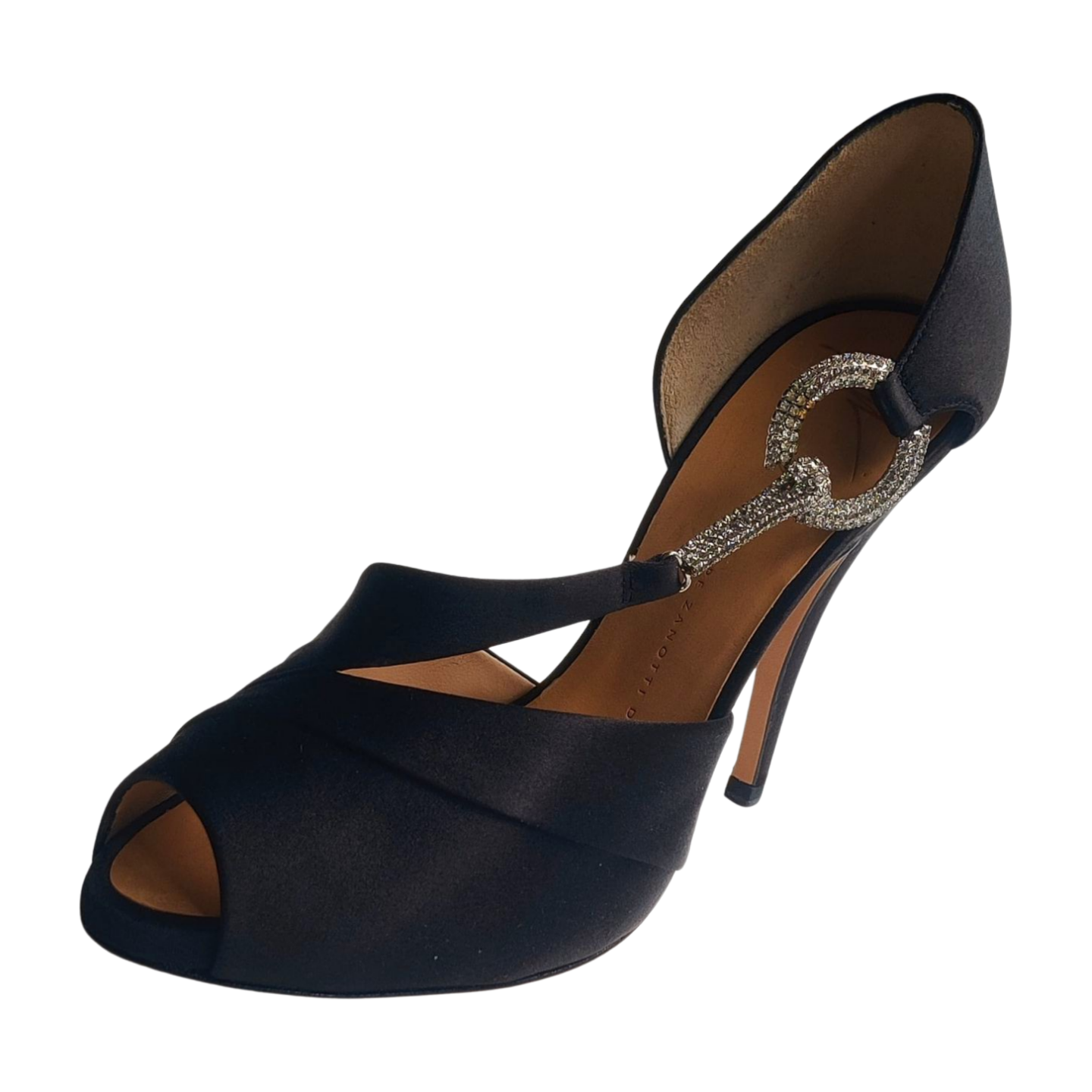 Giuseppe Zanotti Black Satin Rhinestone Heels