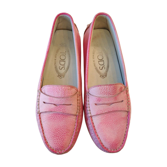Tod's Pink Leather Penny Loafers