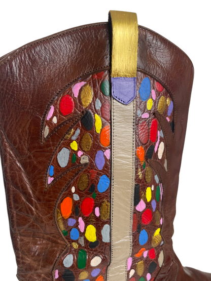 Hand-Painted Brown Cowboy Boots