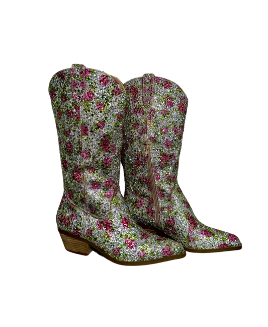 Betsey Johnson Rhinestone Floral Cowboy Boots