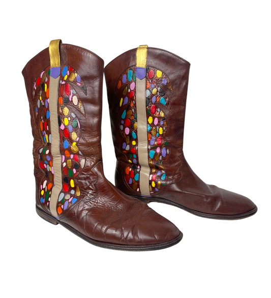 Hand-Painted Brown Cowboy Boots